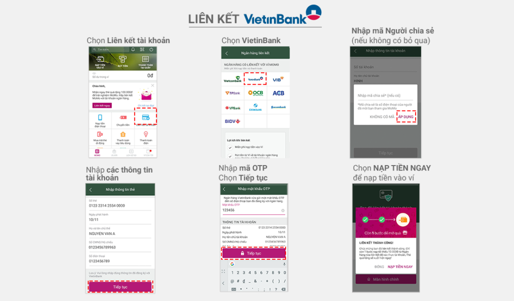 Các bước liên kết Ví MoMo với Vietinbank